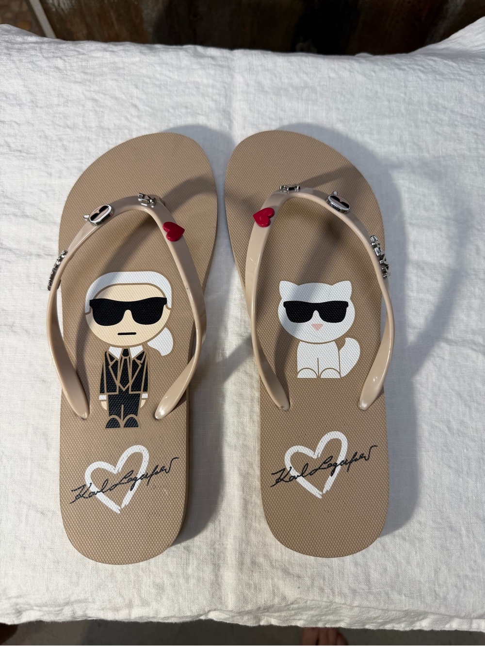 Karl Lagerfeld Beige Cartoon Karl & Choupette Flip Flops